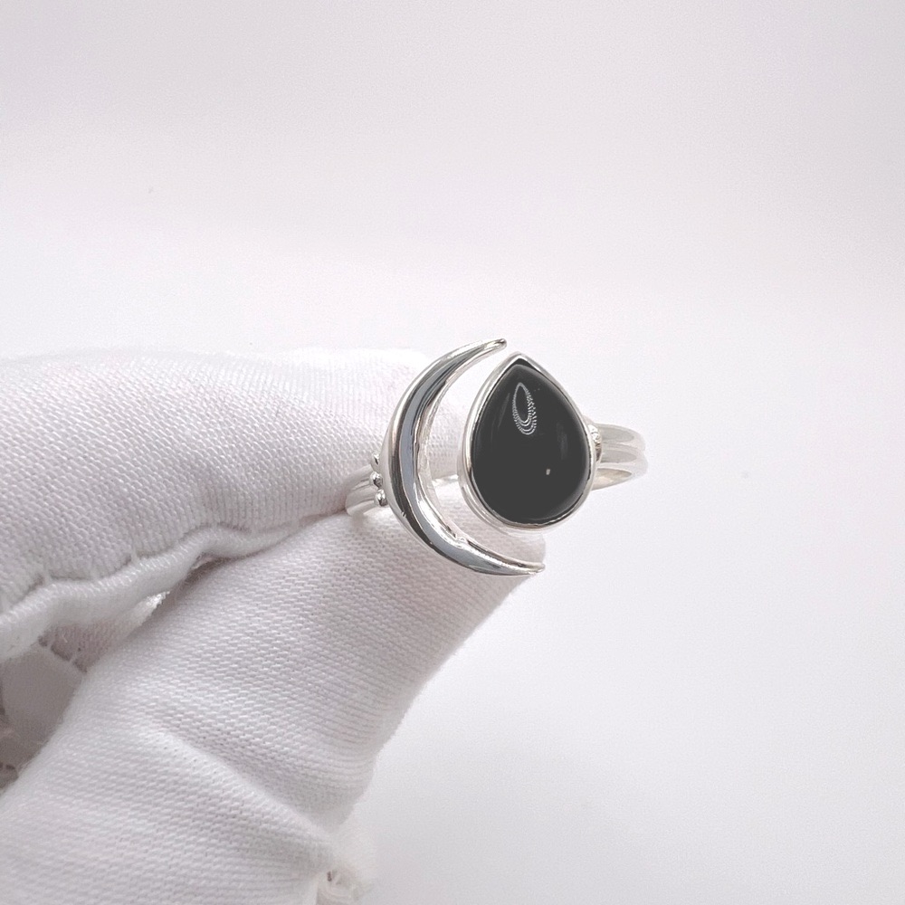 Genuine Onyx .925 Sterling Silver Moon Teardrop Ring